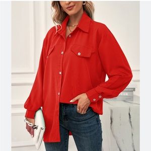 J.Crew - Red Classic Silk Button-Down Blouse